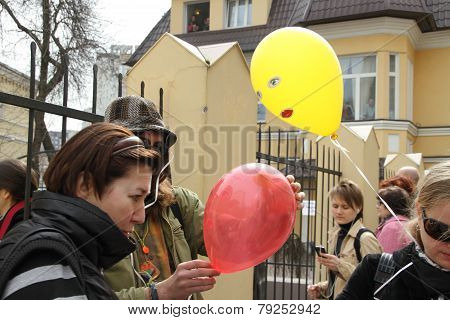 Political Activists Distribute The Balloons Symbolizing The Arrested Participants Of Pussy Riot