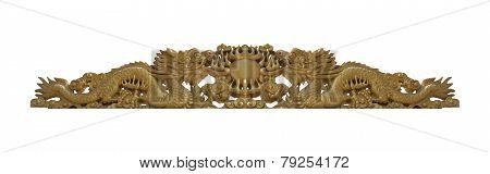 a Golden gragon statue on white .
