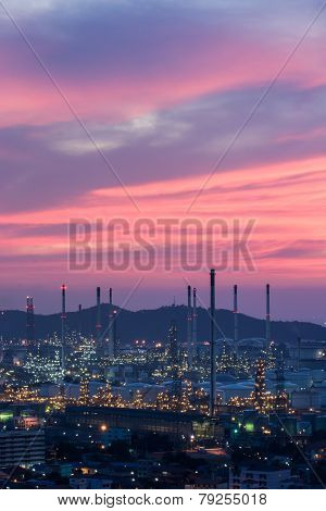 Oil Refinery Power Station At Twilight