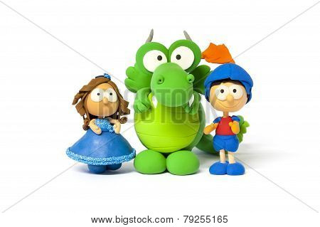 Princess, Prince And Dragon On White