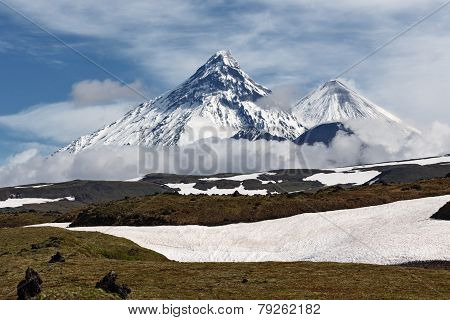 Kamen Volcano, Klyuchevskoi Volcano, Bezymianny Volcano. Kamchatka