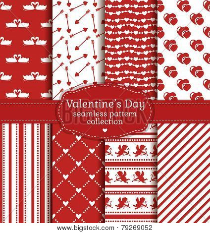Happy Valentine's Day! Set Of Love And Romantic Seamless Patterns.