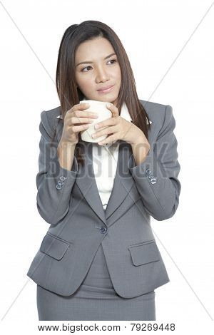 Business Woman Attractive Young Pretty Drinking Coffee Relexation