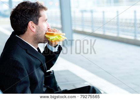 Businessman On Trip Has A Break
