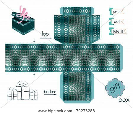 Printable Gift Box With Scandinavian Style Knitted Pattern