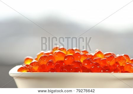 Red Caviar In White Bowl