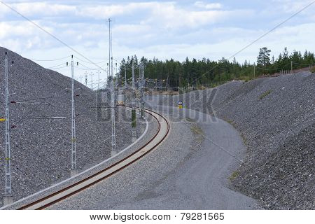 Close-up on a bend for a railroad.