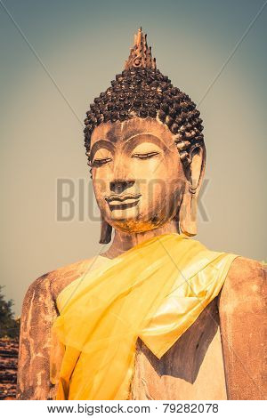 Buddha Statue Portrait Wat Yai Chai Mongkhon Ayutthaya Bangkok Thailand