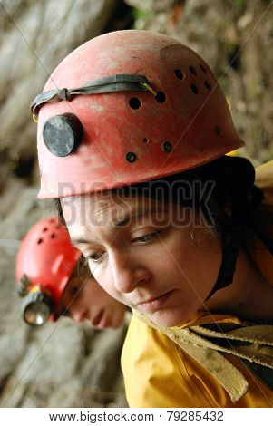Cavers work out rescue operations in caves.