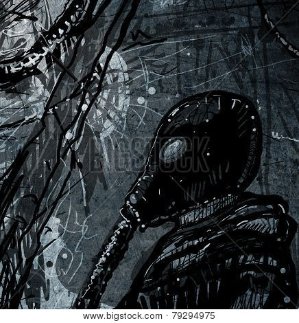 Sketch Of A Man In A Gas Mask