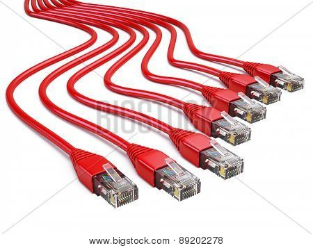 Red RJ45 Ethernet Cables on white background