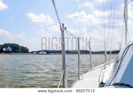 Port Side Of Mid-size Yacht Ready To Set Sail