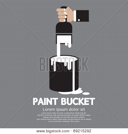 Paint Bucket With Paintbrush In Hand.
