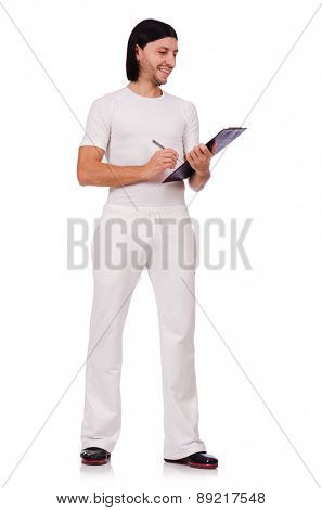 A man in white sportswear isolated on white