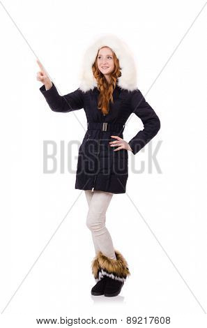 Pretty girl in warm clothes isolated on white