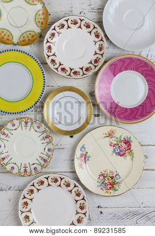 Antique Figure Plates Assorted Vintage China Pattern White Background