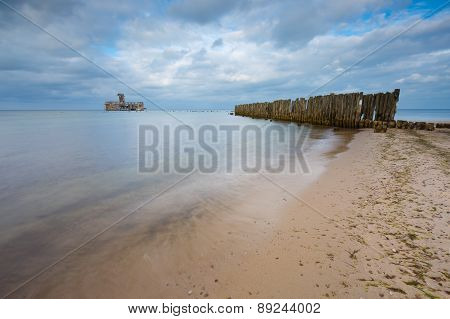 Baltic Sandy Coast With Old Military Buildings From World War Ii