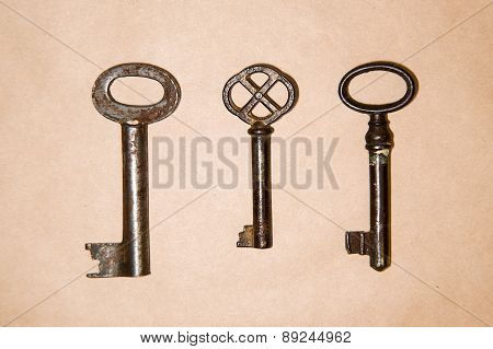 A Lot Vintage Keys From The Locks On Kraft Paper