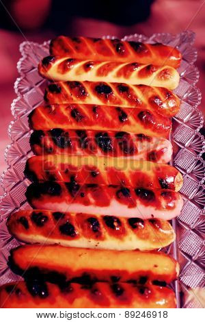 grilled beef pork sauseges with marks