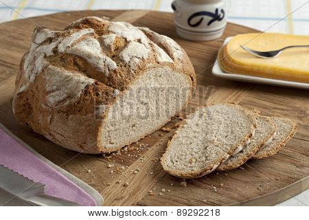 Traditional fresh german crust bread and slices