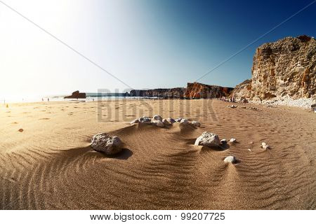 Beach named Praia do Tonel at sunny day. Portugal
