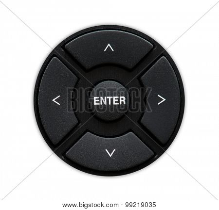 Menu selector and enter key. Commonly seen on typical remote control units. directional buttons seen on audio, and visual, equipment.