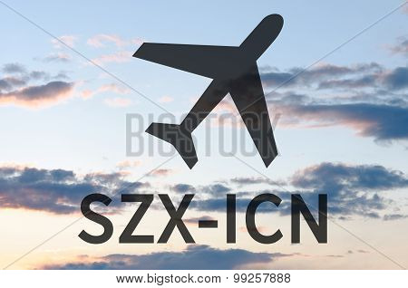 Airplane icon and inscription Szx-Icn