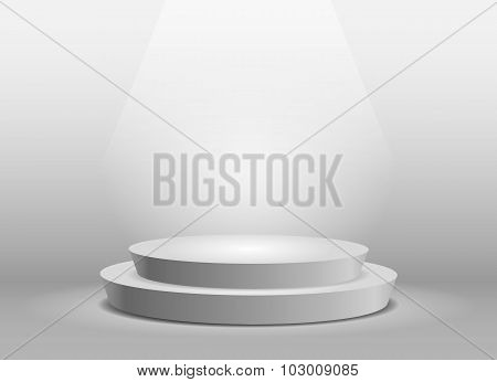 Empty template of white round podium