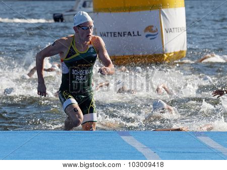 Swimmer Henri Schoeman (rsa) Climbing Up From The Water