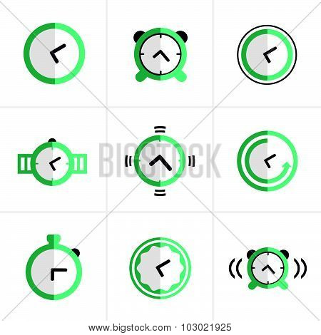 Flat Icon Time Clock Icons Set, Vector Design