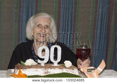 Old Lady Celebrating Her 90Th Birthday