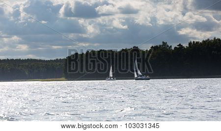 Lake Landscape With Yachts