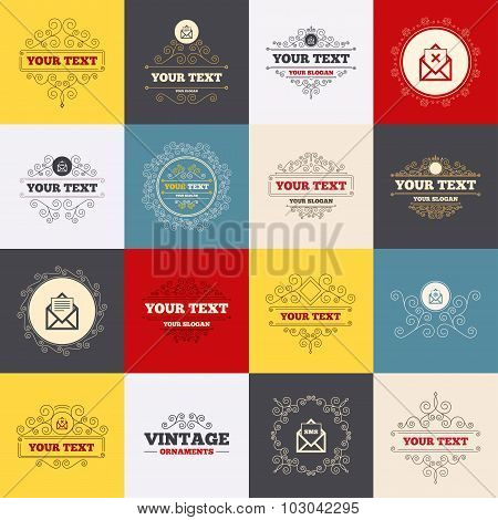 Mail envelope icons. Message document symbols.