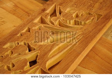 Malaysian traditional wood carving in progress