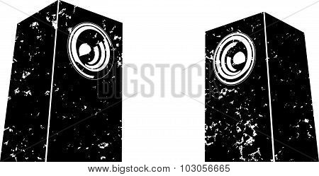 Grunge Sound-system Speaker Illustration Icon In Black And White