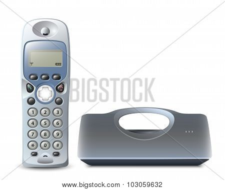 Wireless Phone With Cradle On White. Vector Illustation