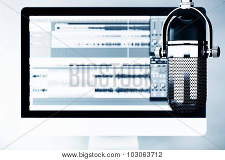 Music Recording Studio Concept. Condencer Microphone