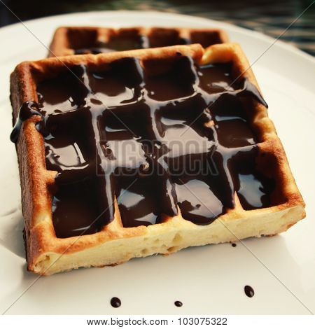 Chocolate Covered Vienna Waffles On The Plate.