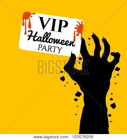 Zombie Hand Holding Invite Vip Card For Halloween
