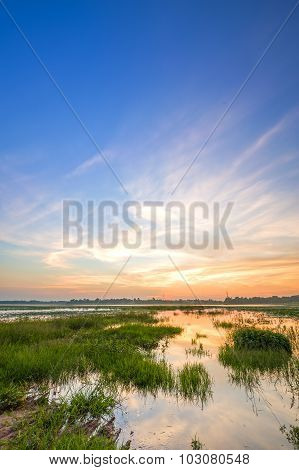 Huayyang Reservoir At Sunset