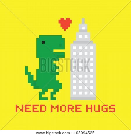 Need more hugs T-rex and skyscraper