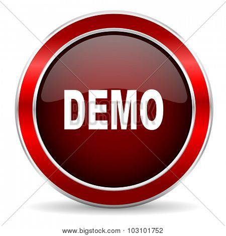 demo red circle glossy web icon, round button with metallic border