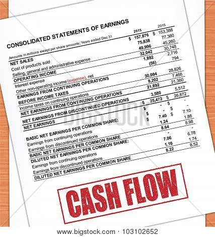 Cash Flow Rubber Stamp Text On White Paper And Oak Table