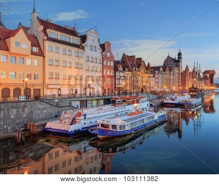 Central quay of Gdansk at twilight, Poland