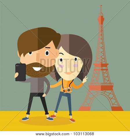 selfie with girlfriend at Eiffel tower