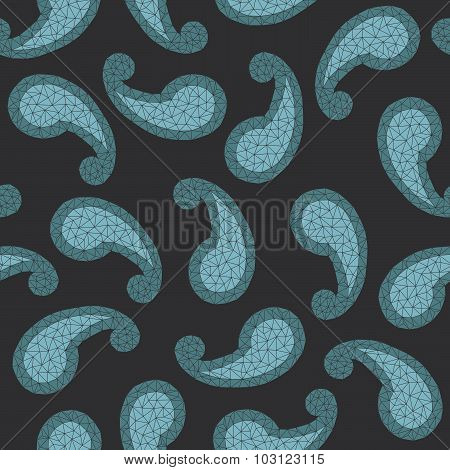 Dark paisley made of triangles. Seamless pattern.