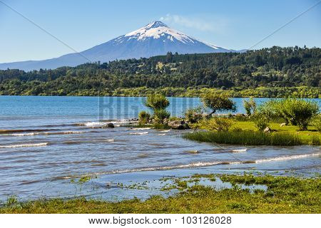 View Of The Smoking Villarrica Volcano, Villarrica, Chile