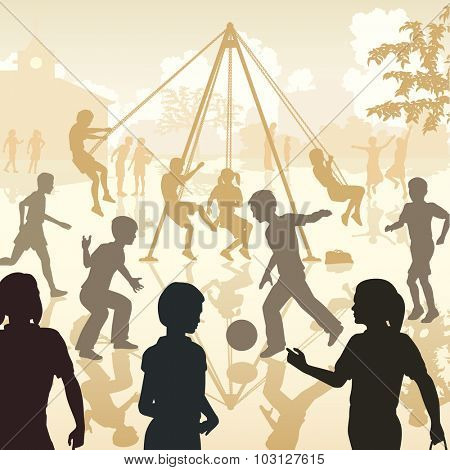EPS8 editable vector illustration of children playing in a school playground
