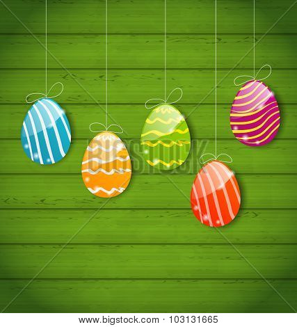 Easter colorful eggs on wooden texture