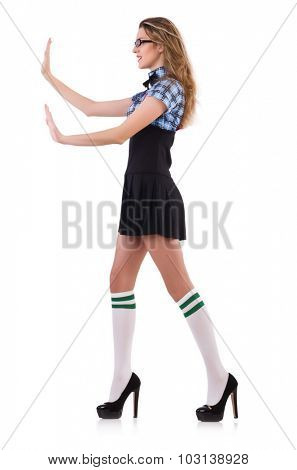 Schoolgirl isolated on the white background